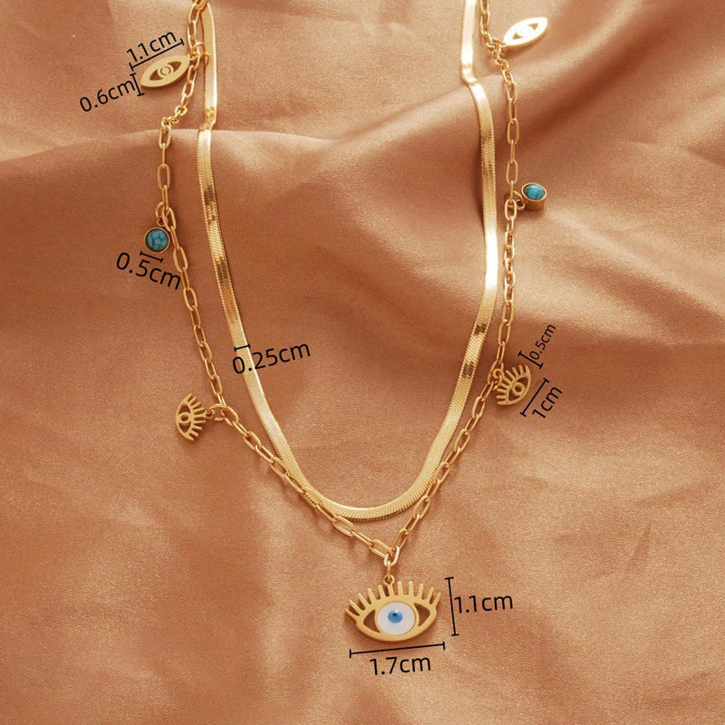 Premium Anti Tarnish Stainless Steel Jewellery for Everyday - Evil Eye themed Dual Strand Necklace For Women