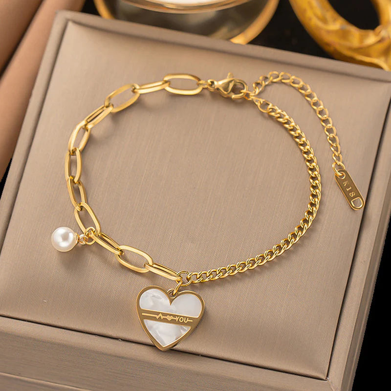 Premium Anti Tarnish Stainless Steel Jewellery for Everyday - White Heart Bracelet