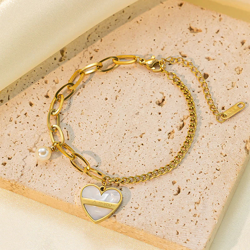 Premium Anti Tarnish Stainless Steel Jewellery for Everyday - White Heart Bracelet