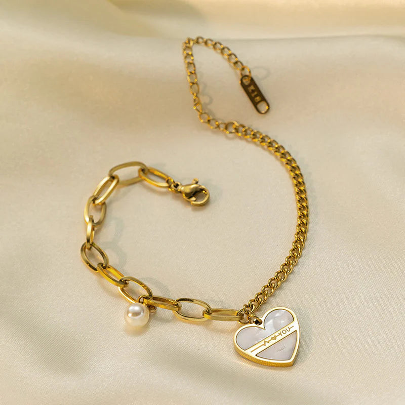Premium Anti Tarnish Stainless Steel Jewellery for Everyday - White Heart Bracelet