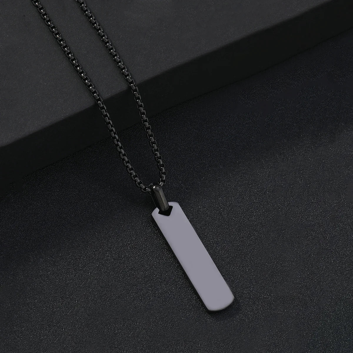 Black Silver Plated Stainless Steel Anti Tarnish Bar Shaped Hip Hop Party Pendant For Men