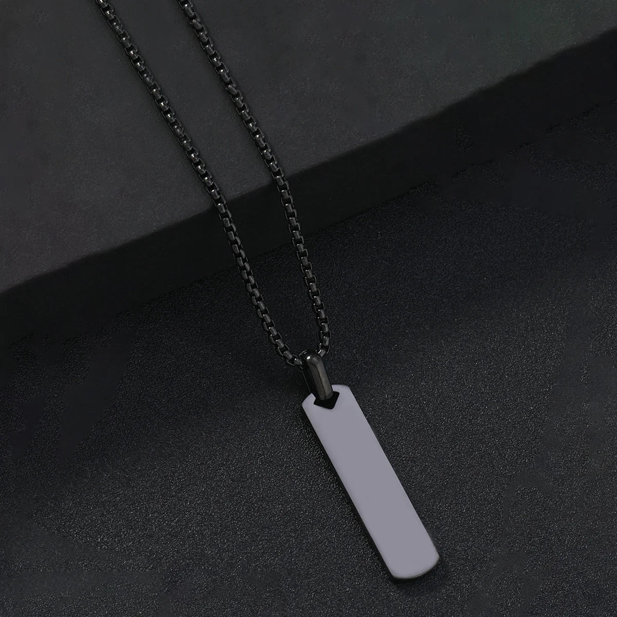 Black Silver Plated Stainless Steel Anti Tarnish Bar Shaped Hip Hop Party Pendant For Men