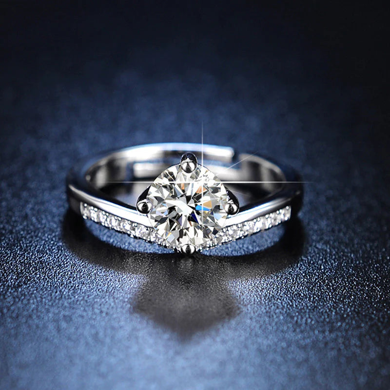 Silver Plated American Diamond Studded Contemporary Solitaire Anti Tarnish Adjustable Finger Ring