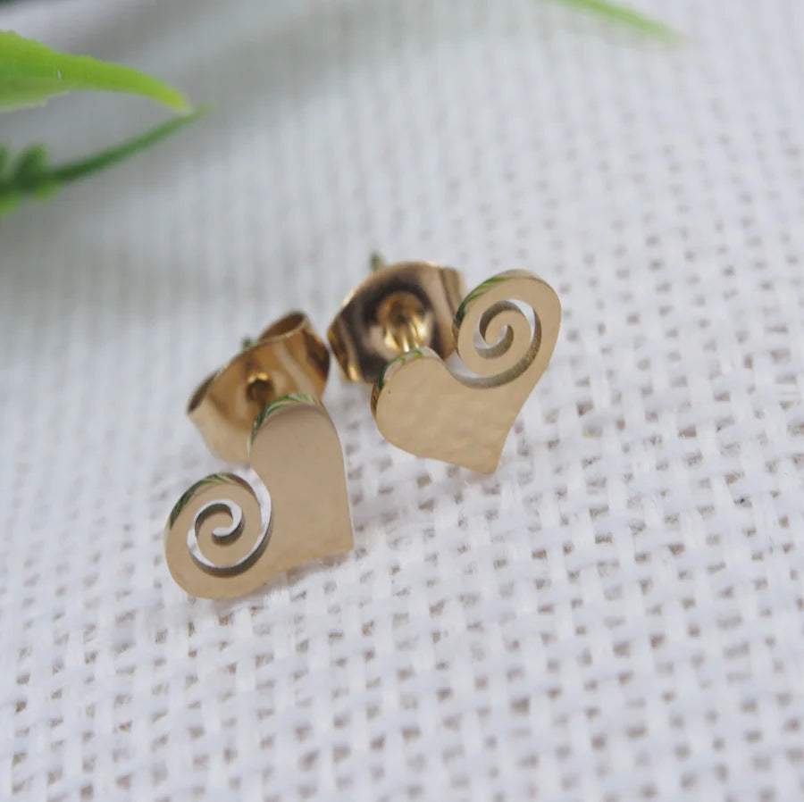 Stainless Steel Gold Plated Spiral Heart Stud Earring