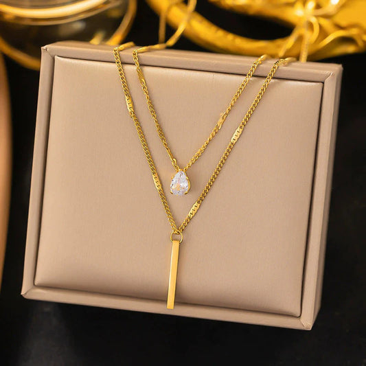 Premium Anti Tarnish Stainless Steel Jewellery for Everyday - Tear Drop Double Layered Chain