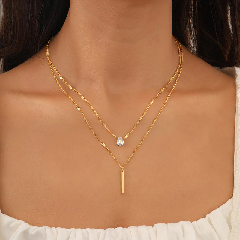 Premium Anti Tarnish Stainless Steel Jewellery for Everyday - Tear Drop Double Layered Chain