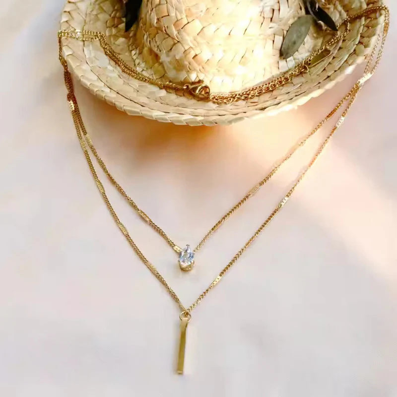 Premium Anti Tarnish Stainless Steel Jewellery for Everyday - Tear Drop Double Layered Chain