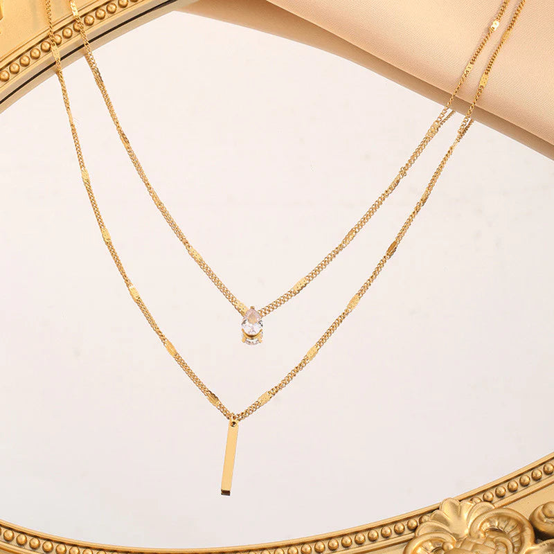 Premium Anti Tarnish Stainless Steel Jewellery for Everyday - Tear Drop Double Layered Chain