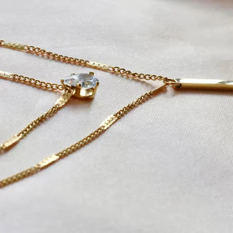 Premium Anti Tarnish Stainless Steel Jewellery for Everyday - Tear Drop Double Layered Chain