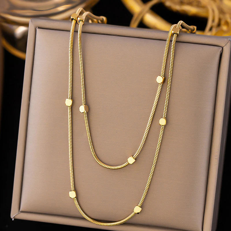 Premium Anti Tarnish Stainless Steel Jewellery for Everyday - Geometric Dual Strand Necklace
