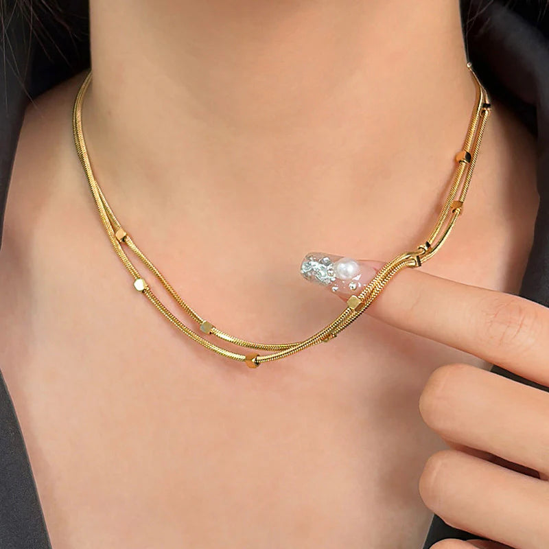 Premium Anti Tarnish Stainless Steel Jewellery for Everyday - Geometric Dual Strand Necklace