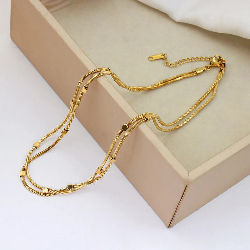 Premium Anti Tarnish Stainless Steel Jewellery for Everyday - Geometric Dual Strand Necklace