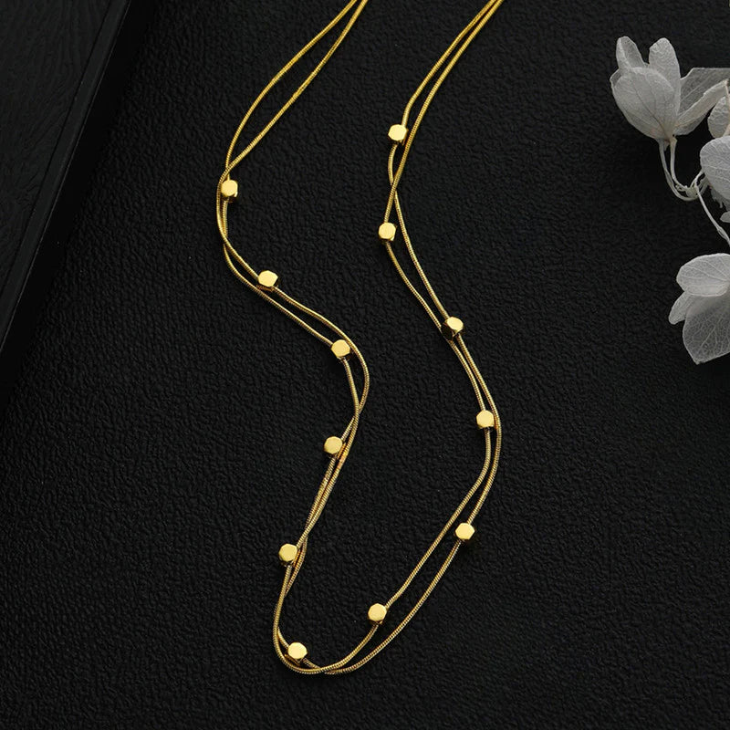 Premium Anti Tarnish Stainless Steel Jewellery for Everyday - Geometric Dual Strand Necklace