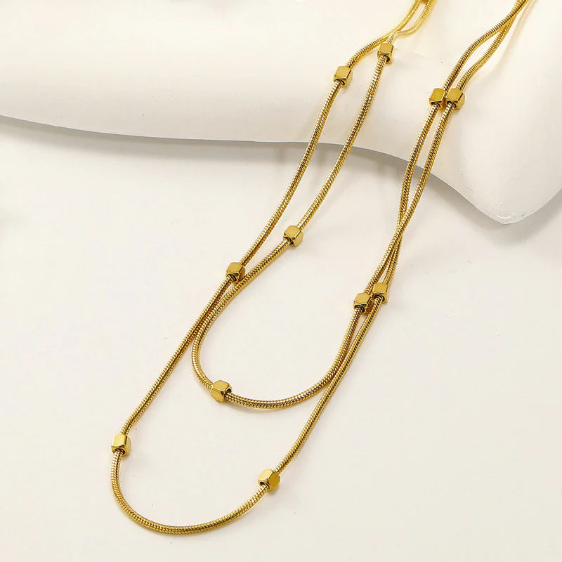 Premium Anti Tarnish Stainless Steel Jewellery for Everyday - Geometric Dual Strand Necklace