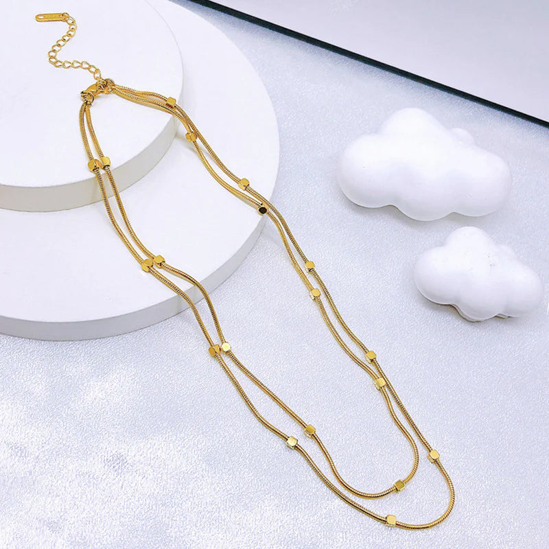 Premium Anti Tarnish Stainless Steel Jewellery for Everyday - Geometric Dual Strand Necklace