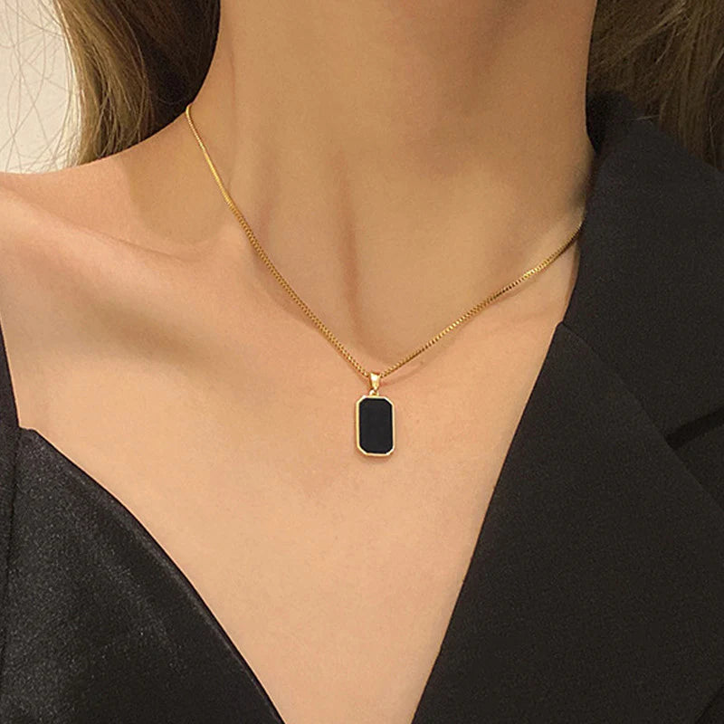 Premium Anti Tarnish Stainless Steel Jewellery for Everyday -  Black Geometric Pendant