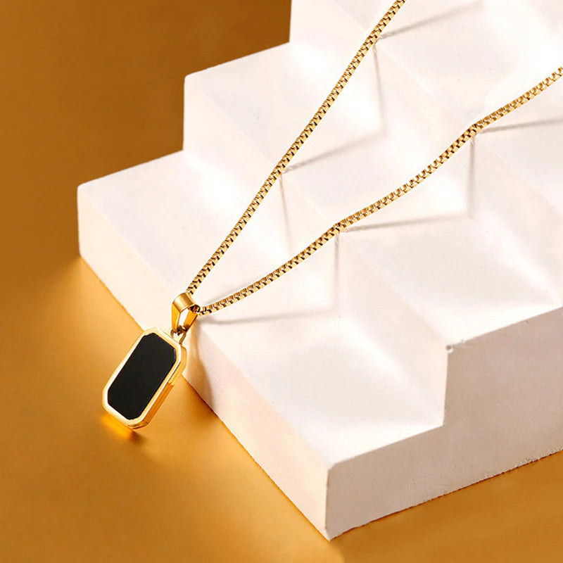 Premium Anti Tarnish Stainless Steel Jewellery for Everyday -  Black Geometric Pendant