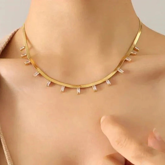Premium Anti Tarnish Stainless Steel Jewellery for Everyday - Snake Chain Gold Stone Studded Necklace
