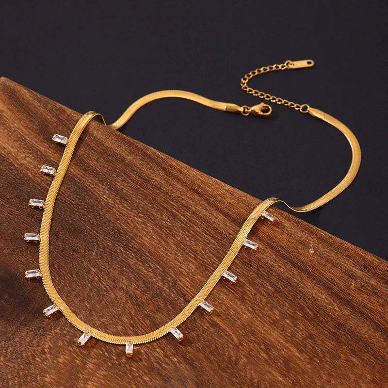 Premium Anti Tarnish Stainless Steel Jewellery for Everyday - Snake Chain Gold Stone Studded Necklace