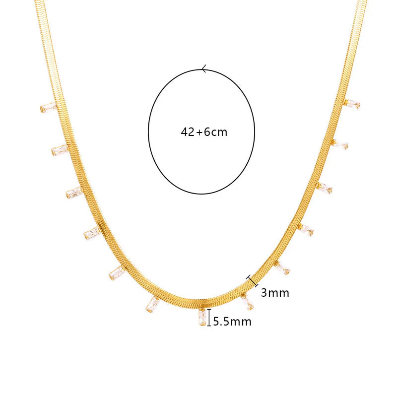 Premium Anti Tarnish Stainless Steel Jewellery for Everyday - Snake Chain Gold Stone Studded Necklace