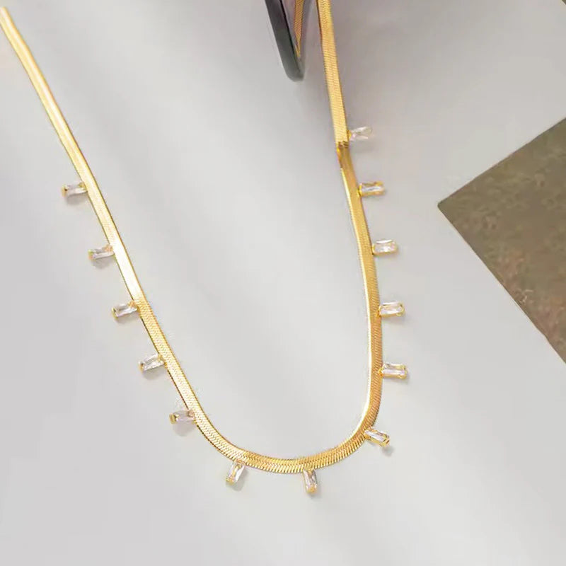 Premium Anti Tarnish Stainless Steel Jewellery for Everyday - Snake Chain Gold Stone Studded Necklace