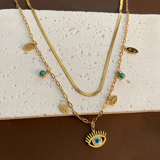 Premium Anti Tarnish Stainless Steel Jewellery for Everyday - Evil Eye themed Dual Strand Necklace For Women