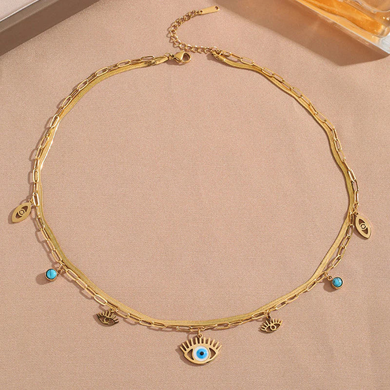 Premium Anti Tarnish Stainless Steel Jewellery for Everyday - Evil Eye themed Dual Strand Necklace For Women