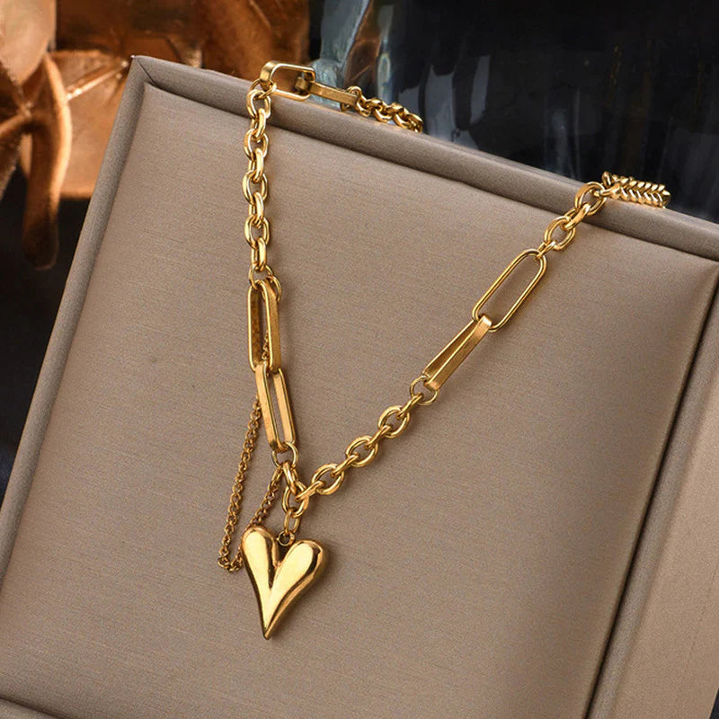 Premium Anti Tarnish Stainless Steel Jewellery for Everyday - Heart Themed Rope Chain Necklace For Women