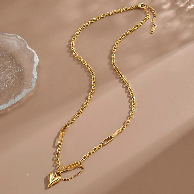 Premium Anti Tarnish Stainless Steel Jewellery for Everyday - Heart Themed Rope Chain Necklace For Women