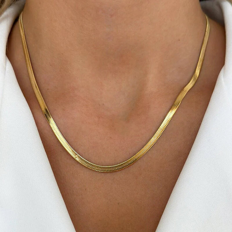 Premium Anti Tarnish Stainless Steel Jewellery for Everyday - Flat Snake Chain Necklace