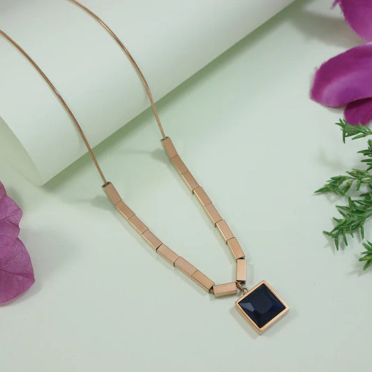 Premium Anti Tarnish Stainless Steel Jewellery for Everyday - Square Blue Pendent Necklace