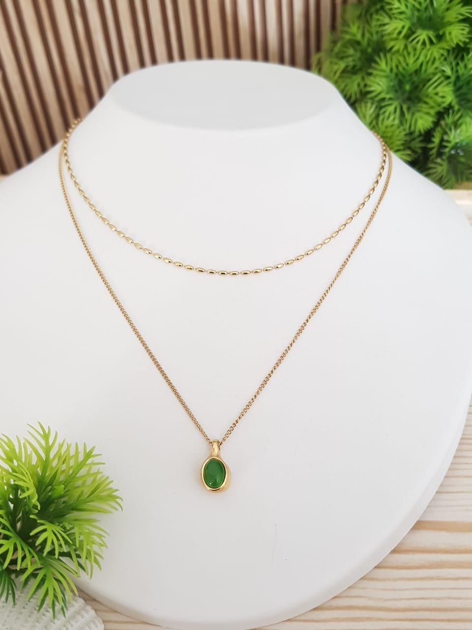 Premium Anti Tarnish Stainless Steel Jewellery for Everyday - Double Layered Jade Pendent