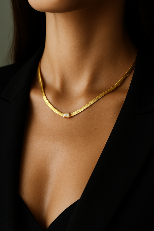 Premium Anti Tarnish Stainless Steel Jewellery for Everyday - Snake Chain with White Stone