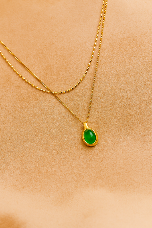 Premium Anti Tarnish Stainless Steel Jewellery for Everyday - Double Layered Jade Pendent