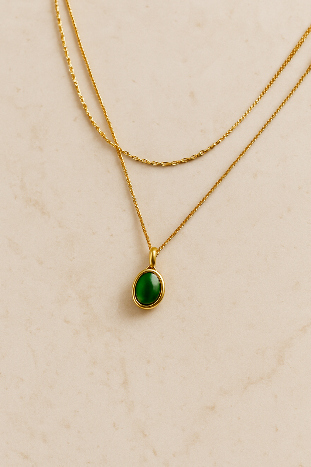 Premium Anti Tarnish Stainless Steel Jewellery for Everyday - Double Layered Jade Pendent