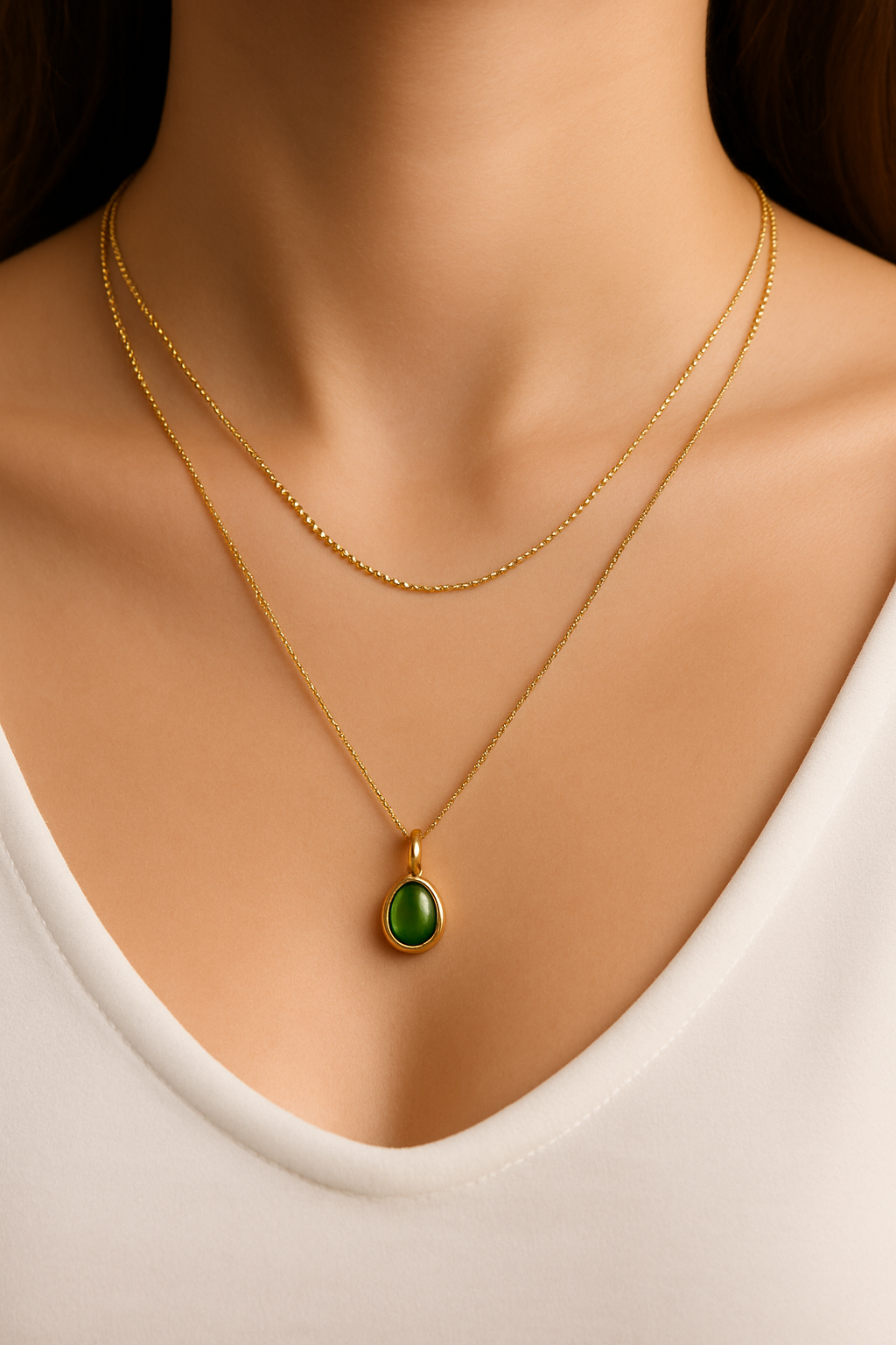 Premium Anti Tarnish Stainless Steel Jewellery for Everyday - Double Layered Jade Pendent