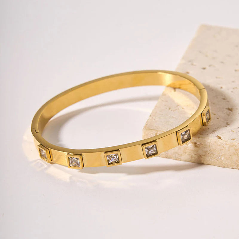Premium Anti Tarnish Stainless Steel Jewellery for Everyday - Square American Diamond Studded Bangle