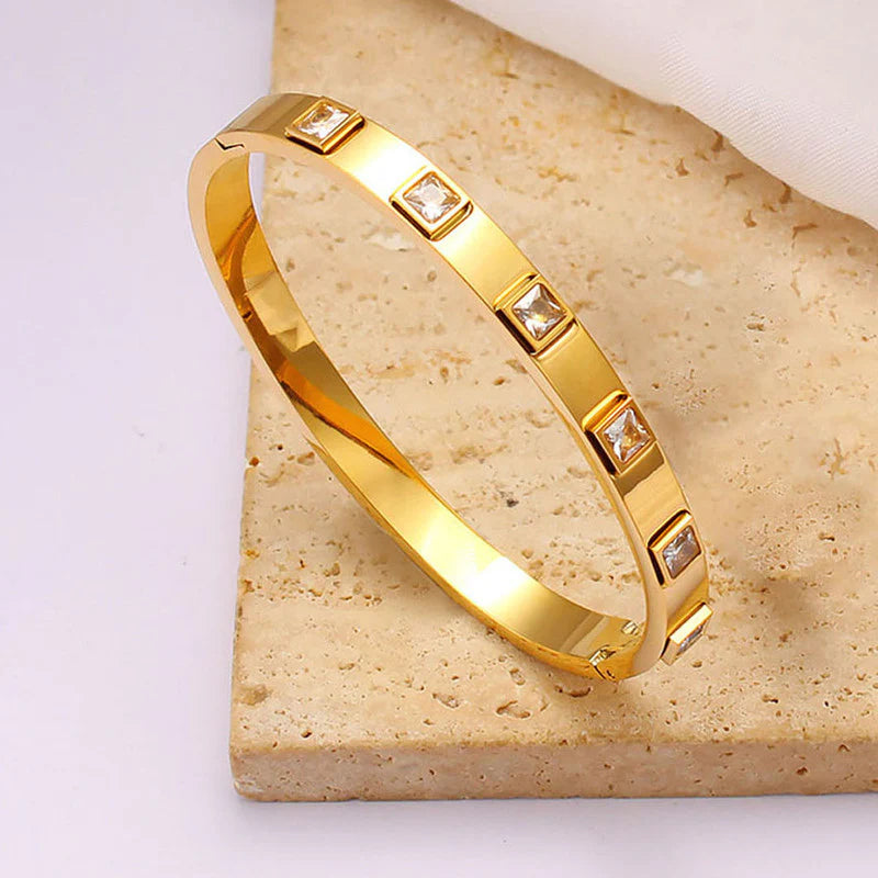 Premium Anti Tarnish Stainless Steel Jewellery for Everyday - Square American Diamond Studded Bangle