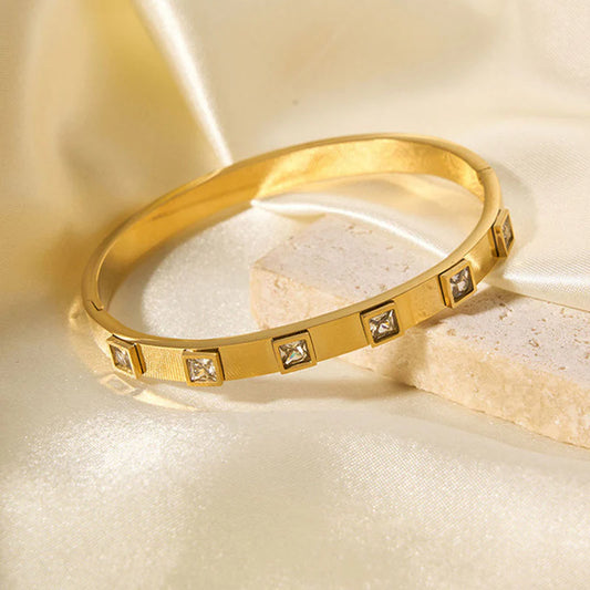 Premium Anti Tarnish Stainless Steel Jewellery for Everyday - Square American Diamond Studded Bangle