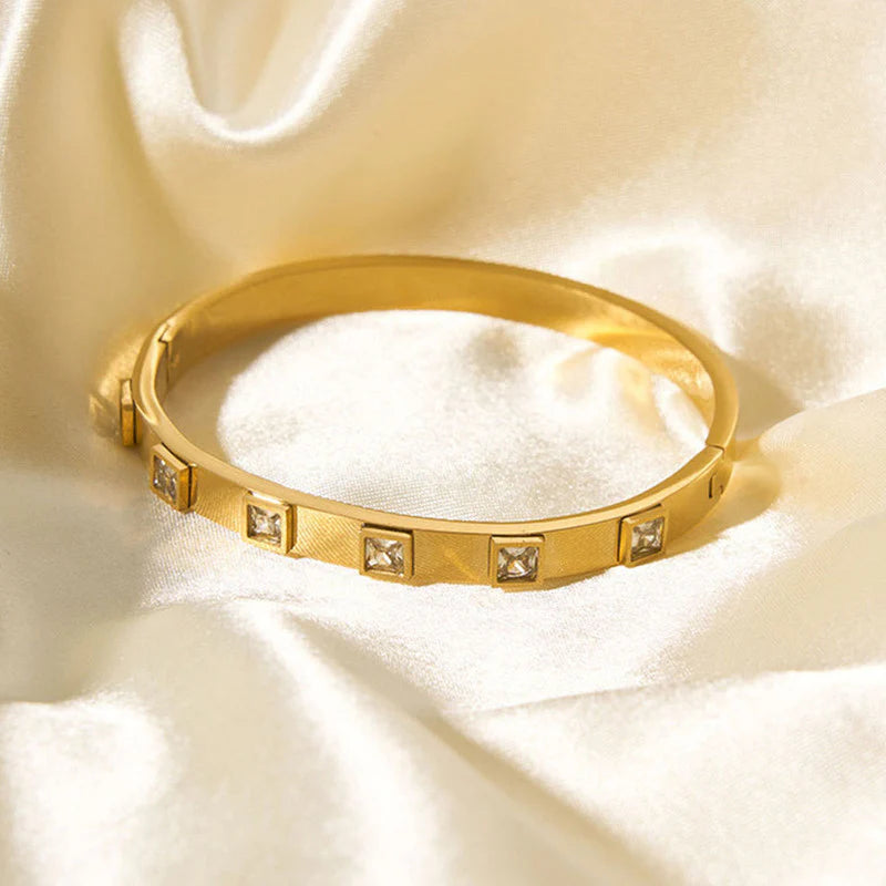 Premium Anti Tarnish Stainless Steel Jewellery for Everyday - Square American Diamond Studded Bangle