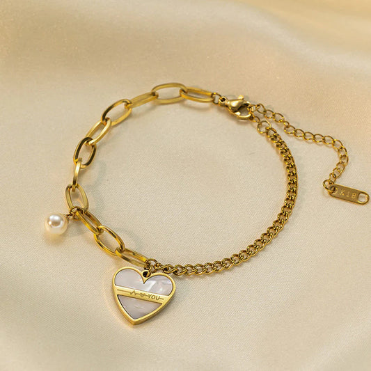 Premium Anti Tarnish Stainless Steel Jewellery for Everyday - White Heart Bracelet