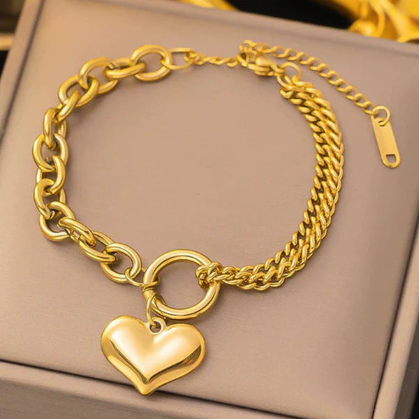 Premium Anti Tarnish Stainless Steel Jewellery for Everyday - Heart Themed Charm Bracelet