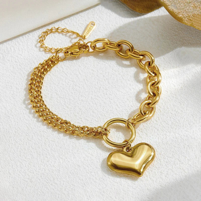 Premium Anti Tarnish Stainless Steel Jewellery for Everyday - Heart Themed Charm Bracelet
