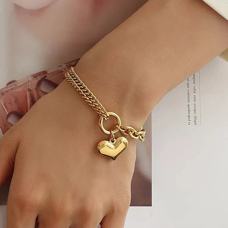 Premium Anti Tarnish Stainless Steel Jewellery for Everyday - Heart Themed Charm Bracelet