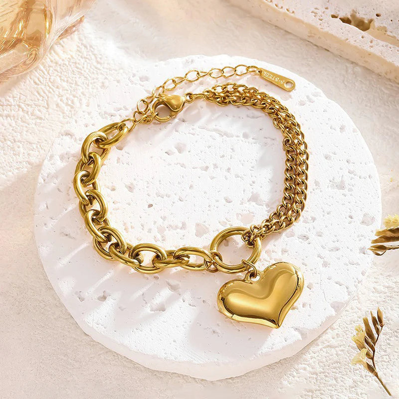 Premium Anti Tarnish Stainless Steel Jewellery for Everyday - Heart Themed Charm Bracelet