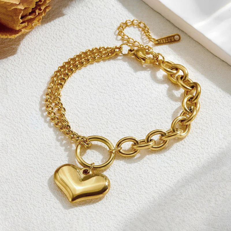 Premium Anti Tarnish Stainless Steel Jewellery for Everyday - Heart Themed Charm Bracelet