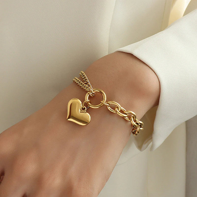 Premium Anti Tarnish Stainless Steel Jewellery for Everyday - Heart Themed Charm Bracelet
