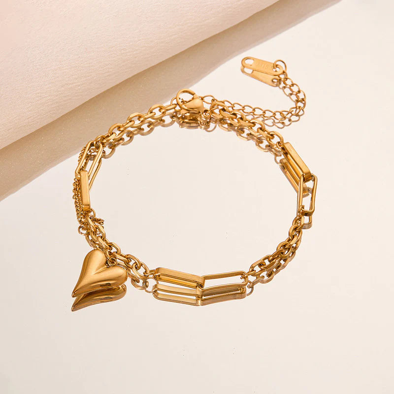 Premium Anti Tarnish Stainless Steel Jewellery for Everyday - Heart Themed Rope Chain Bracelet