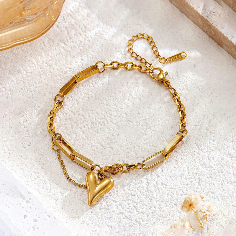 Premium Anti Tarnish Stainless Steel Jewellery for Everyday - Heart Themed Rope Chain Bracelet