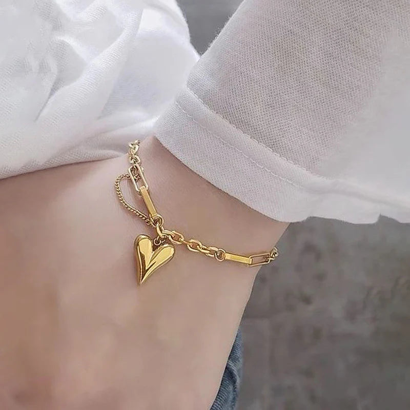 Premium Anti Tarnish Stainless Steel Jewellery for Everyday - Heart Themed Rope Chain Bracelet